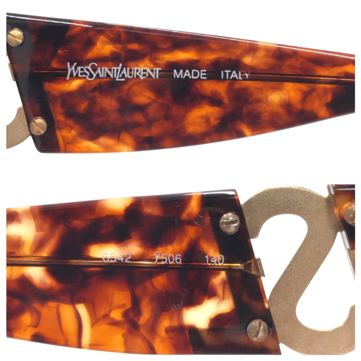 YVES SAINT LAURENT イヴ サンローラン ヴィンテージ YSL ラインストーン ブラウン ゴールド プラスチック 6542 Y506 140 サングラス ウェリントン  レディース A8