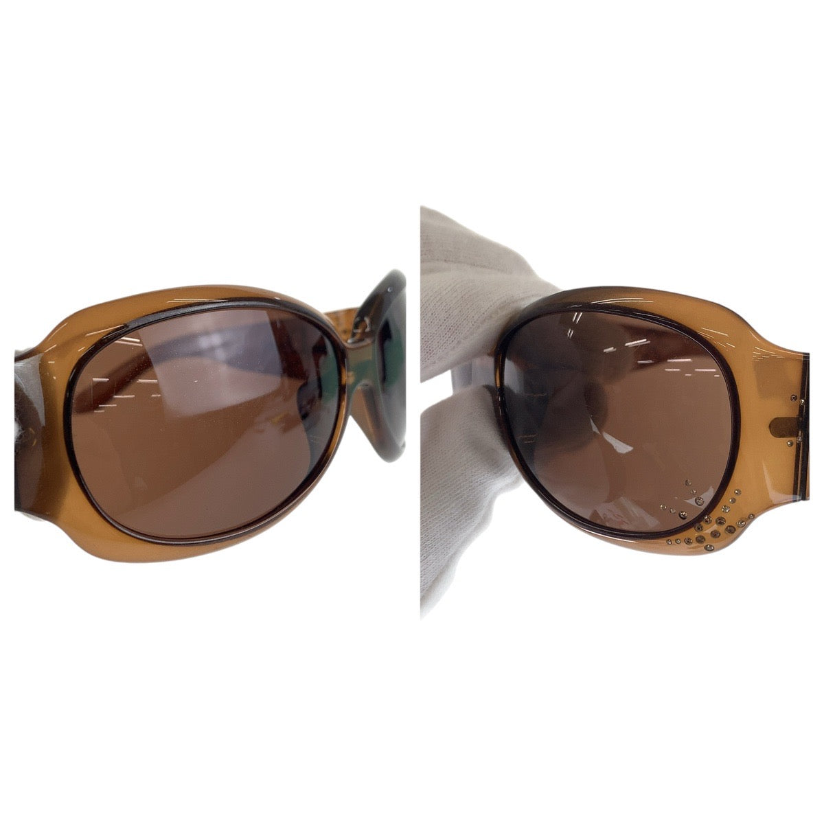 14129
Christian Dior クリスチャンディオール ヴィンテージ ラインストーン ブラウン ゴールド金具 プラスチック AUF73 60◻︎14 125 サングラス スクエア  レディース