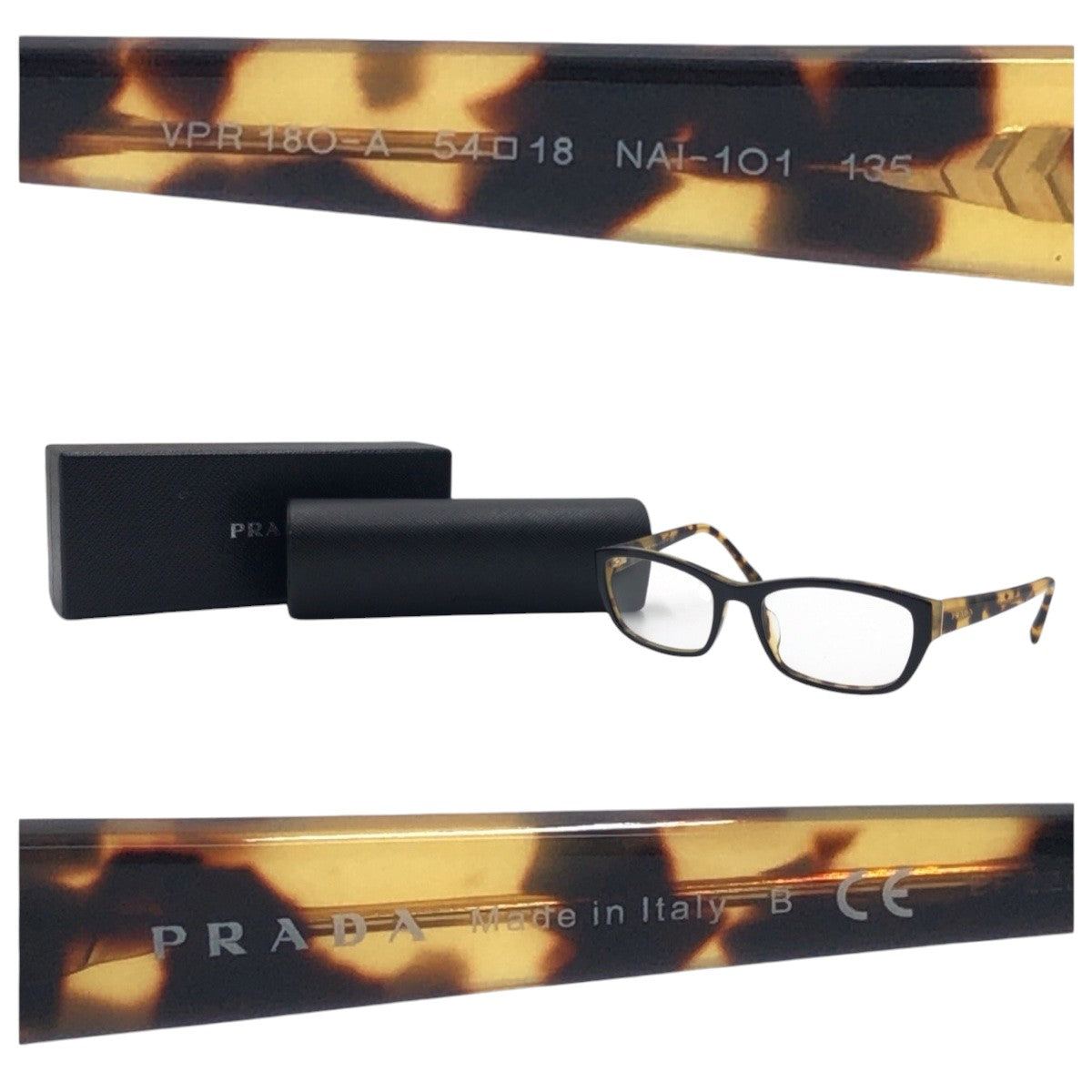 14136
PRADA プラダ ブラック 黒 イエロー プラスチック YPR 180-R 5418 NA1-101 135 メガネ メガネフレーム  レディース