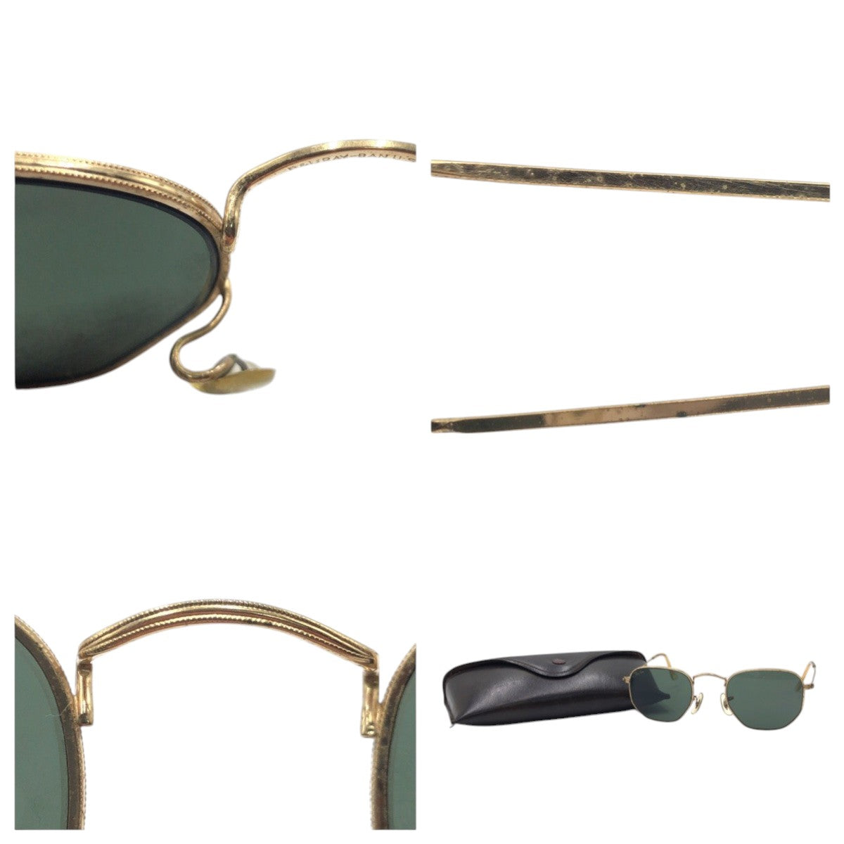 Ray-Ban Vintage B&amp;L RAY-BAN USA Gold Green Metal W0980 YNAS Sunglasses Round Men's