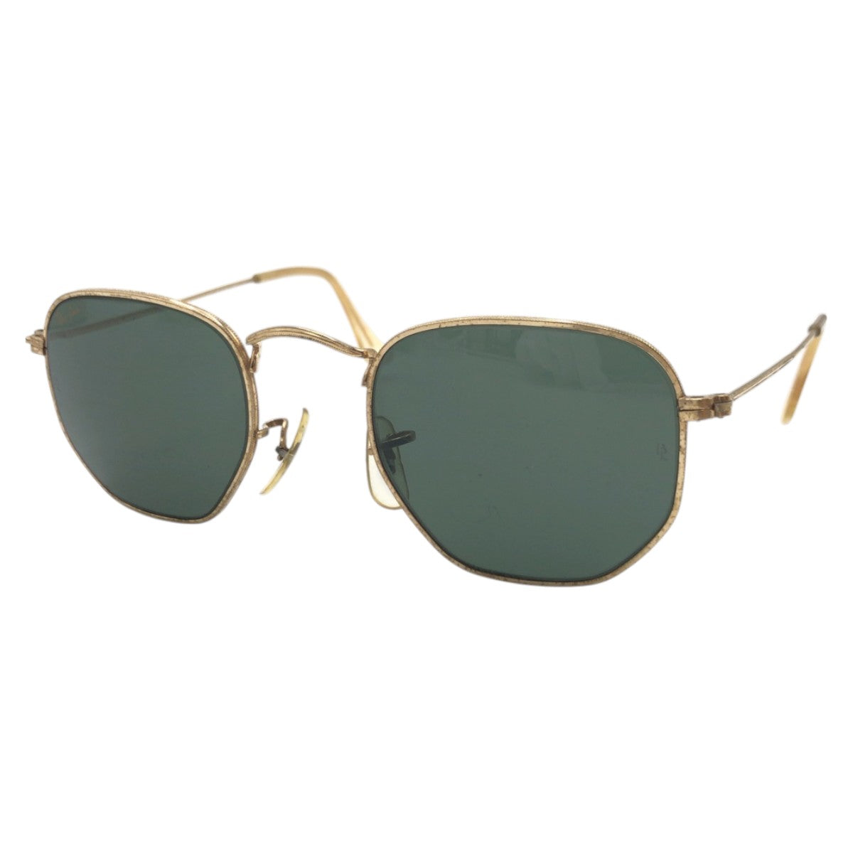 Ray-Ban Vintage B&amp;L RAY-BAN USA Gold Green Metal W0980 YNAS Sunglasses Round Men's
