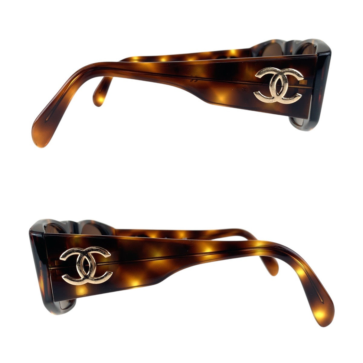 14142
CHANEL シャネル マーブル柄 ココマーク ブラウン ゴールド金具 プラスチック 01451 91235 サングラス 男女兼用 ウェリントン  レディース