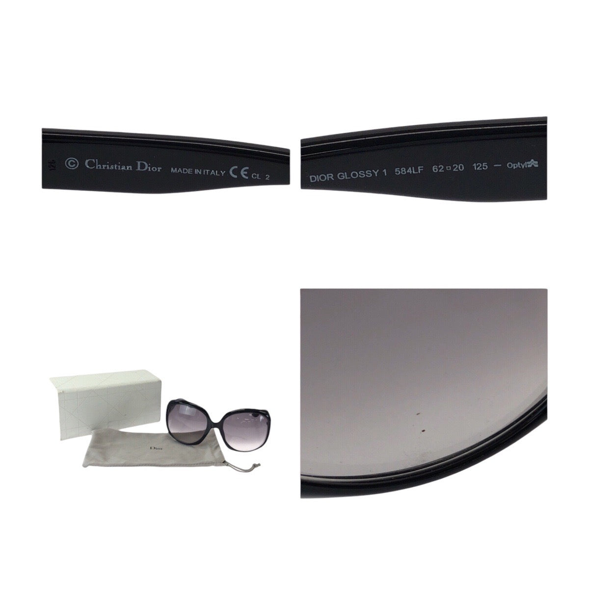 13583
Dior ディオール レンズグラデーション ブラック 黒 シルバー金具 プラスチック GLOSSY1 584LF 62□20 125 サングラス バタフライ  レディース