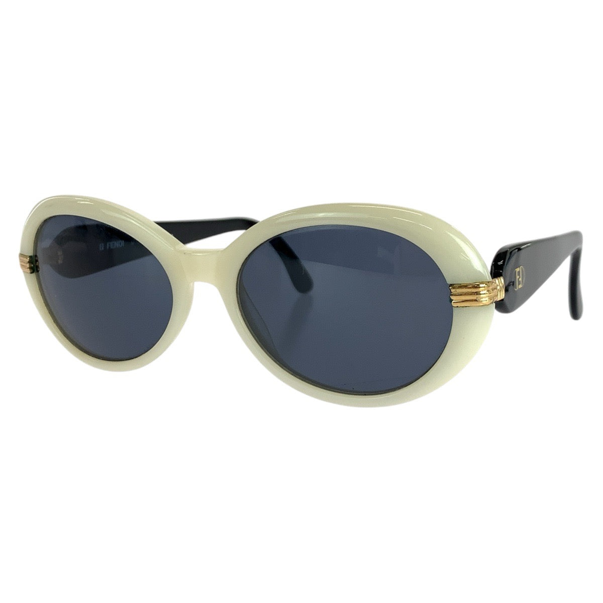 FENDI フェンディ ヴィンテージ ホワイト ブラック ゴールド金具 プラスチック FS 203 55◻︎18 col. 105 サングラス 男女兼用 オーバル  レディース