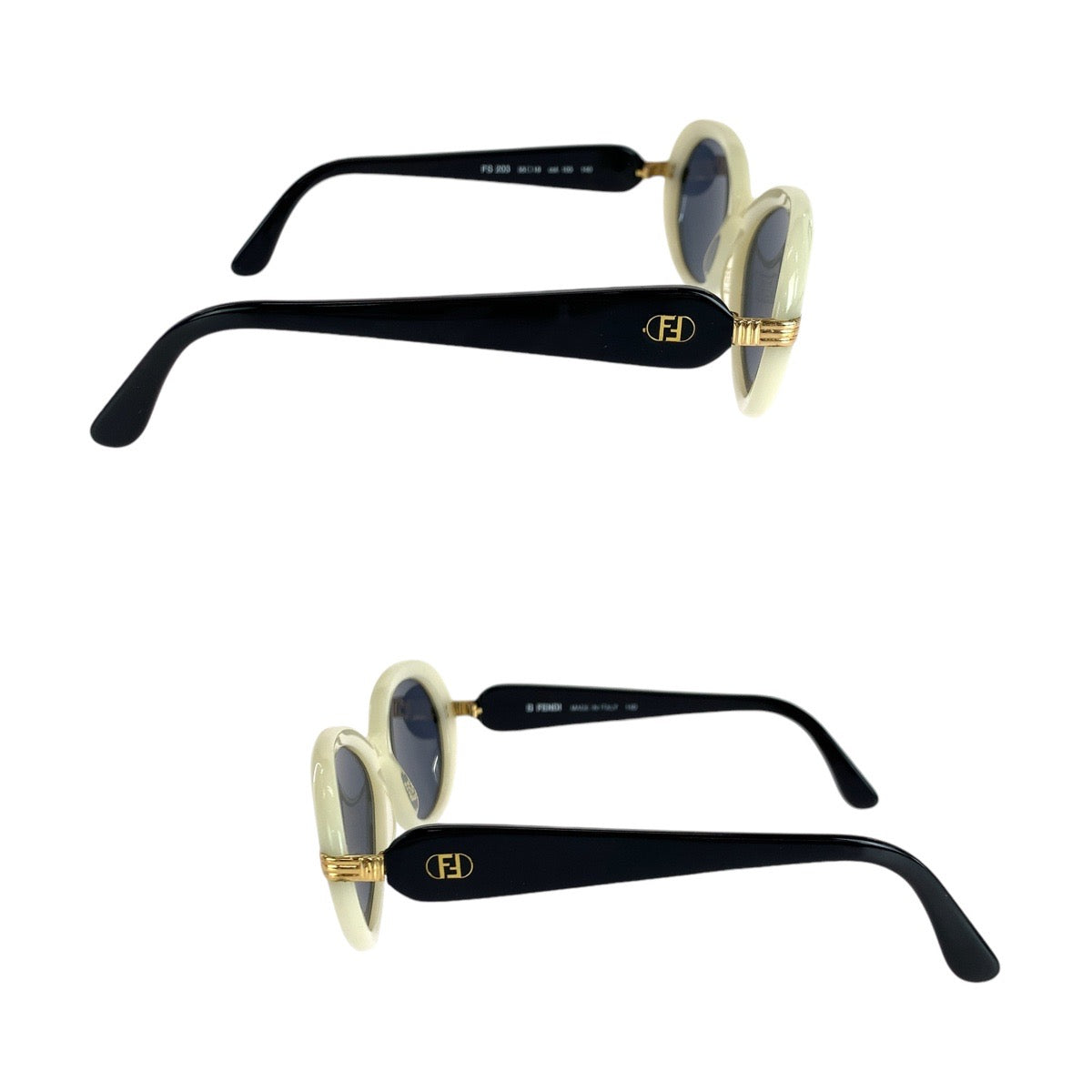 FENDI フェンディ ヴィンテージ ホワイト ブラック ゴールド金具 プラスチック FS 203 55◻︎18 col. 105 サングラス 男女兼用 オーバル  レディース