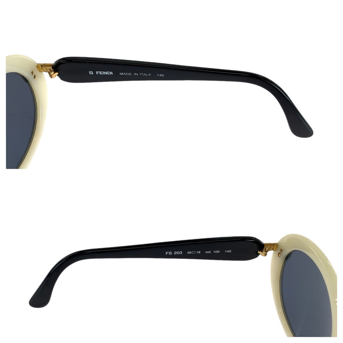 FENDI フェンディ ヴィンテージ ホワイト ブラック ゴールド金具 プラスチック FS 203 55◻︎18 col. 105 サングラス 男女兼用 オーバル  レディース