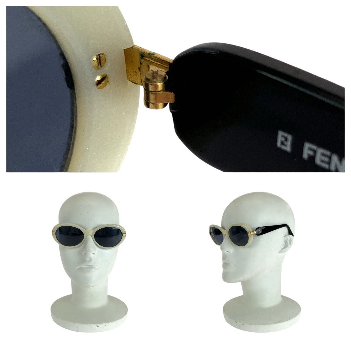 FENDI フェンディ ヴィンテージ ホワイト ブラック ゴールド金具 プラスチック FS 203 55◻︎18 col. 105 サングラス 男女兼用 オーバル  レディース