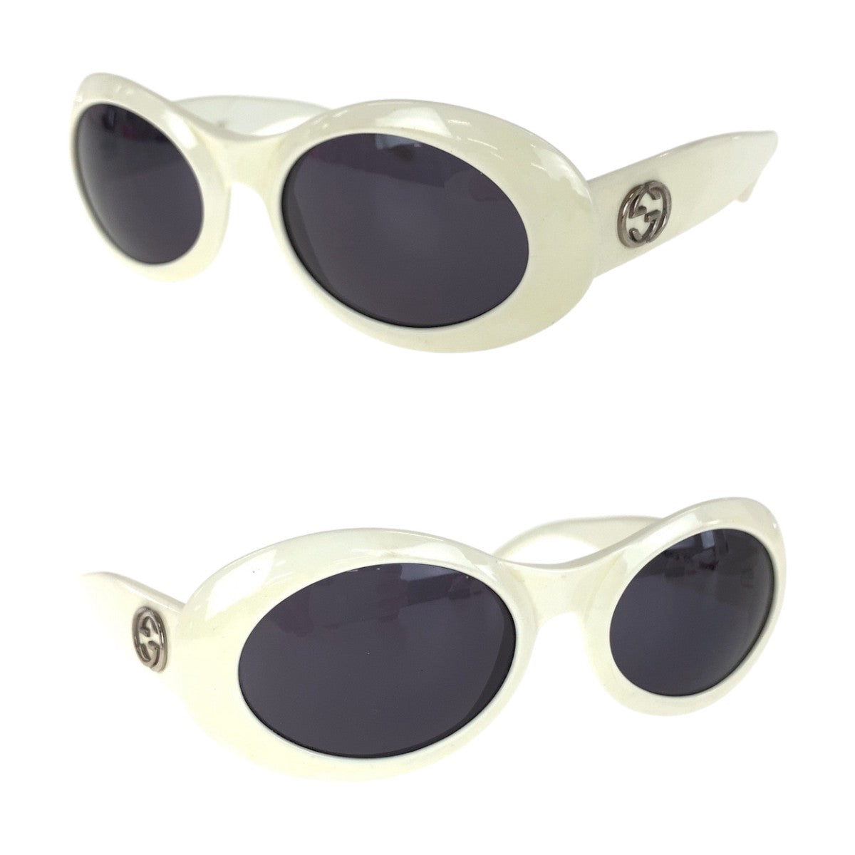 14145
GUCCI グッチ ヴィンテージ インターロッキング ホワイト シルバー金具 プラスチック 140 GG 2400/N/S C29 56◻︎22 サングラス 男女兼用 オーバル  レディース