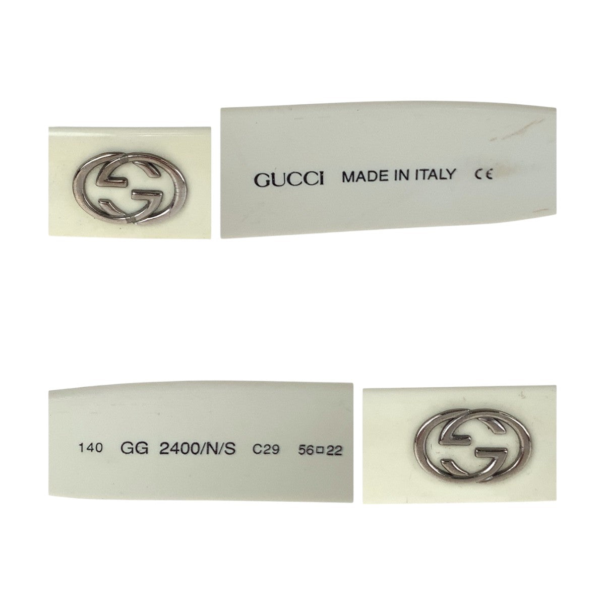 14145
GUCCI グッチ ヴィンテージ インターロッキング ホワイト シルバー金具 プラスチック 140 GG 2400/N/S C29 56◻︎22 サングラス 男女兼用 オーバル  レディース