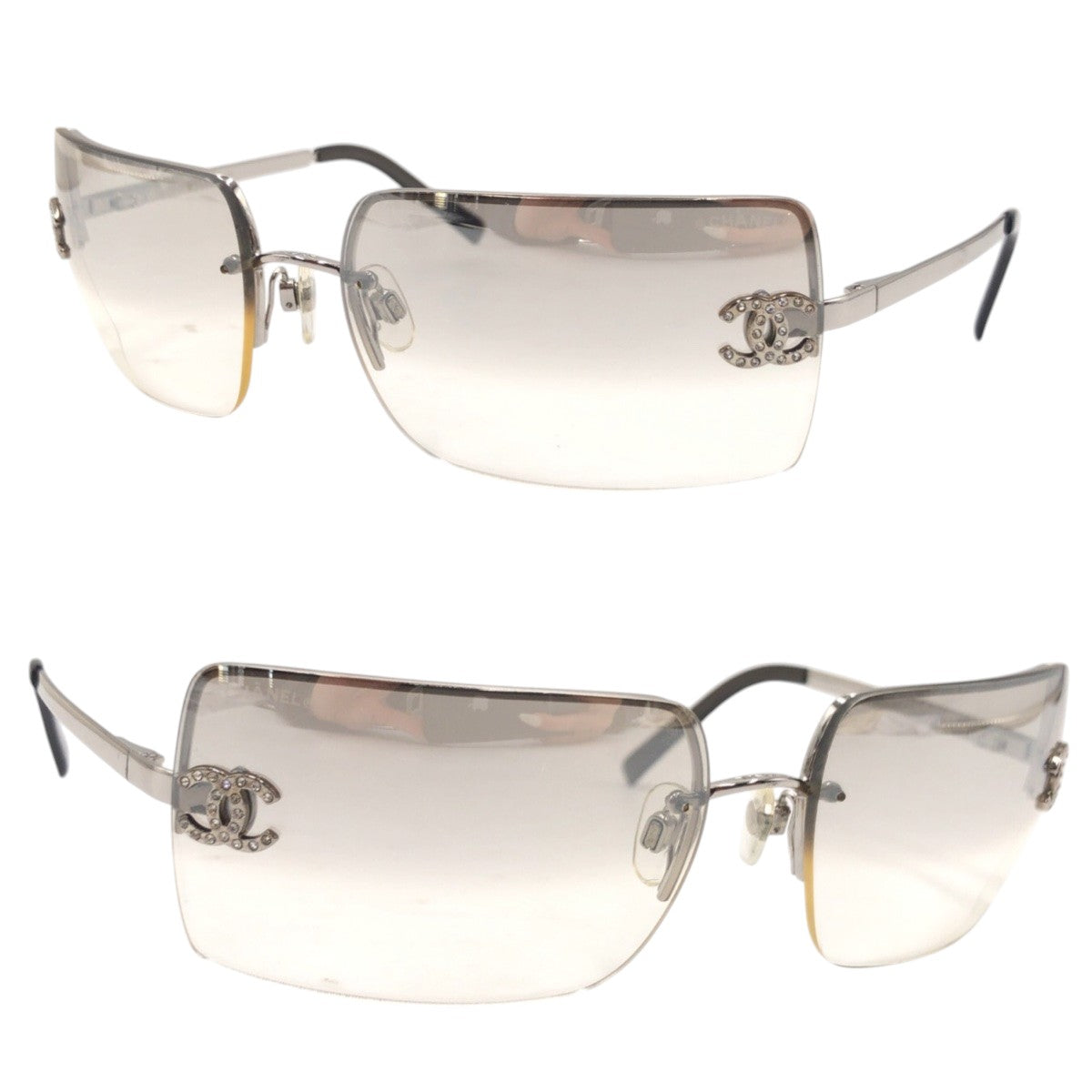 CHANEL シャネル ココマーク シルバー ブラウン メタル / ラインストーン 4092-B c.124/61 62□15 120 サングラス スクエア  レディース