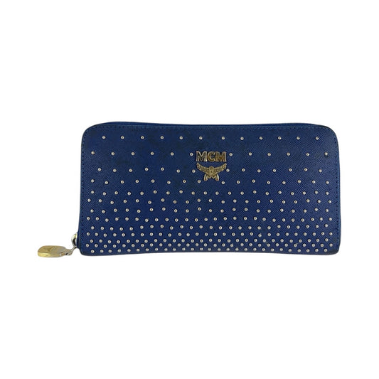 13587
MCM エム シー エム スタッズ ブルー ゴールド金具 レザー 長財布 ロングウォレット  レディース