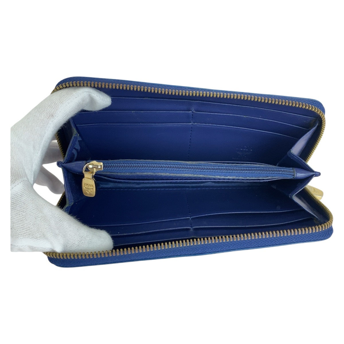 13587
MCM エム シー エム スタッズ ブルー ゴールド金具 レザー 長財布 ロングウォレット  レディース
