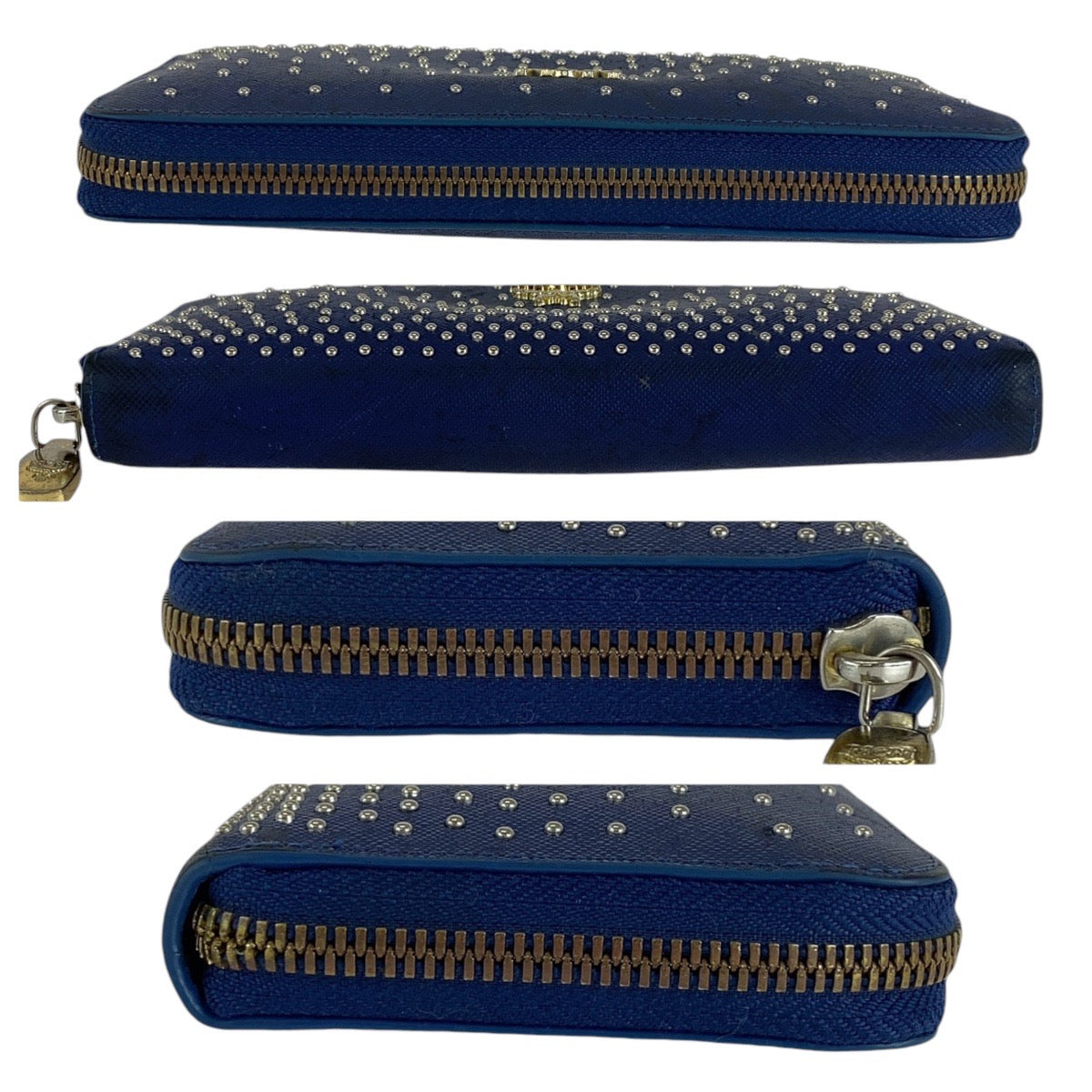 13587
MCM エム シー エム スタッズ ブルー ゴールド金具 レザー 長財布 ロングウォレット  レディース