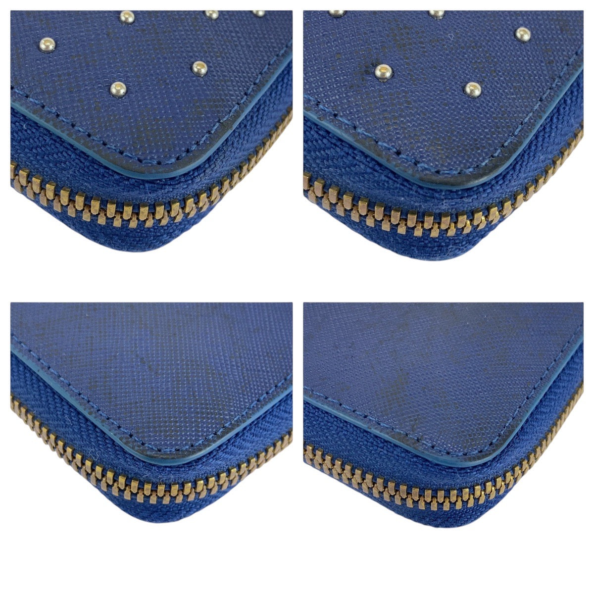 13587
MCM エム シー エム スタッズ ブルー ゴールド金具 レザー 長財布 ロングウォレット  レディース