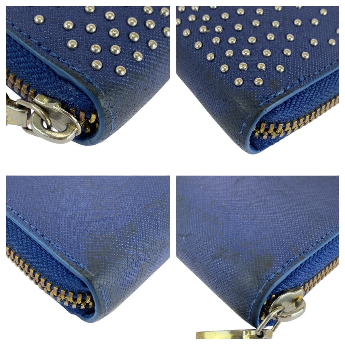 13587
MCM エム シー エム スタッズ ブルー ゴールド金具 レザー 長財布 ロングウォレット  レディース