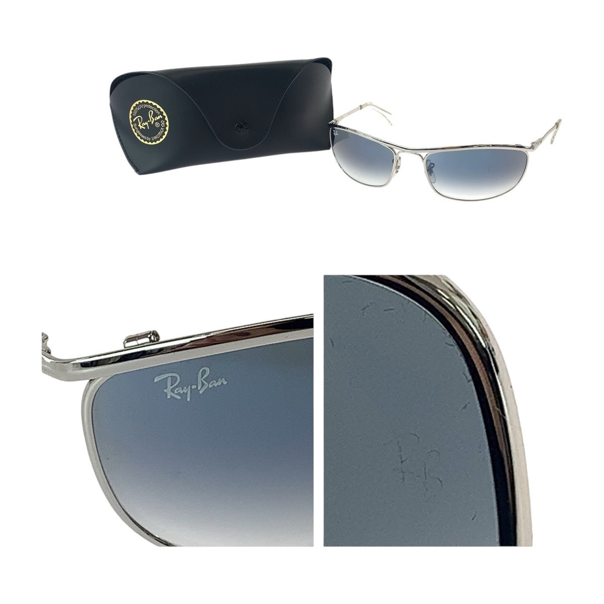 Ray-Ban Olympian Blue Silver Hardware Glass/Metal 9163/3F 62□19 120 2N Sunglasses Square Men's