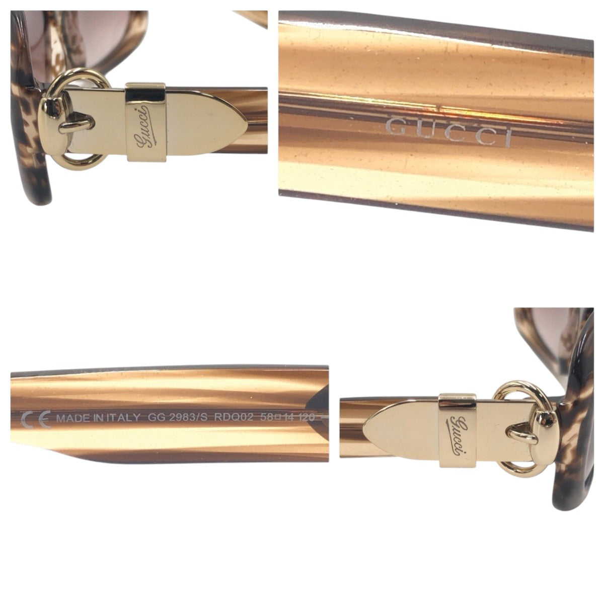 GUCCI グッチ ベルトモチーフ ブラウン ゴールド プラスチック GG2983/S RDAQ02 58◻︎14 120 サングラス 男女兼用 スクエア  メンズ
