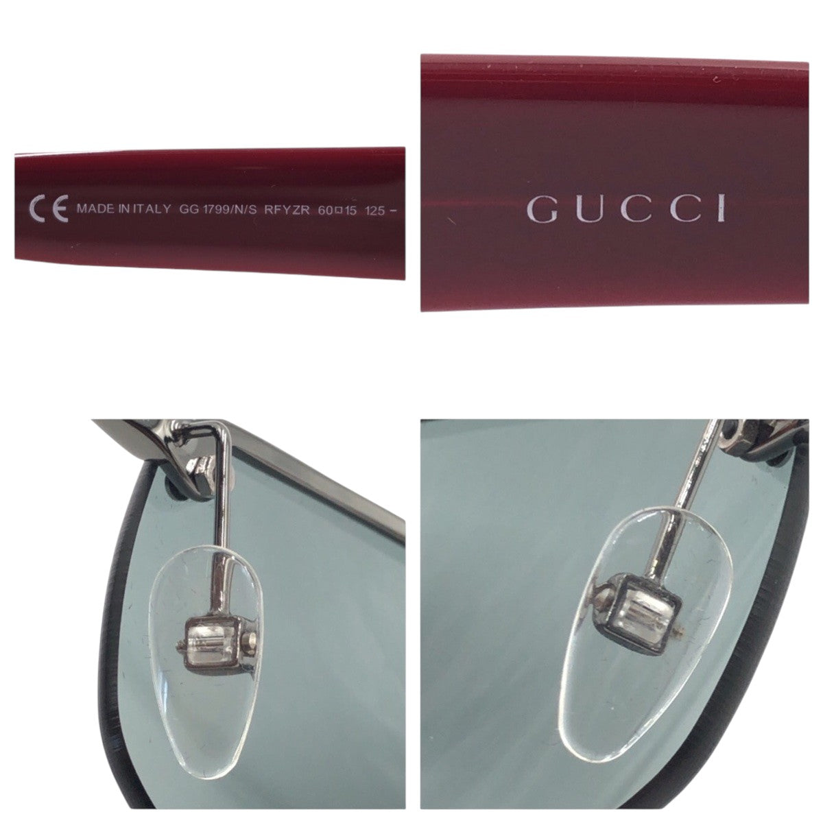 13593
GUCCI グッチ GG柄 ワインレッド ブラック 黒 シルバー プラスチック GG 1799/N/S RFYZR 60□15 125 サングラス スクエア  メンズ