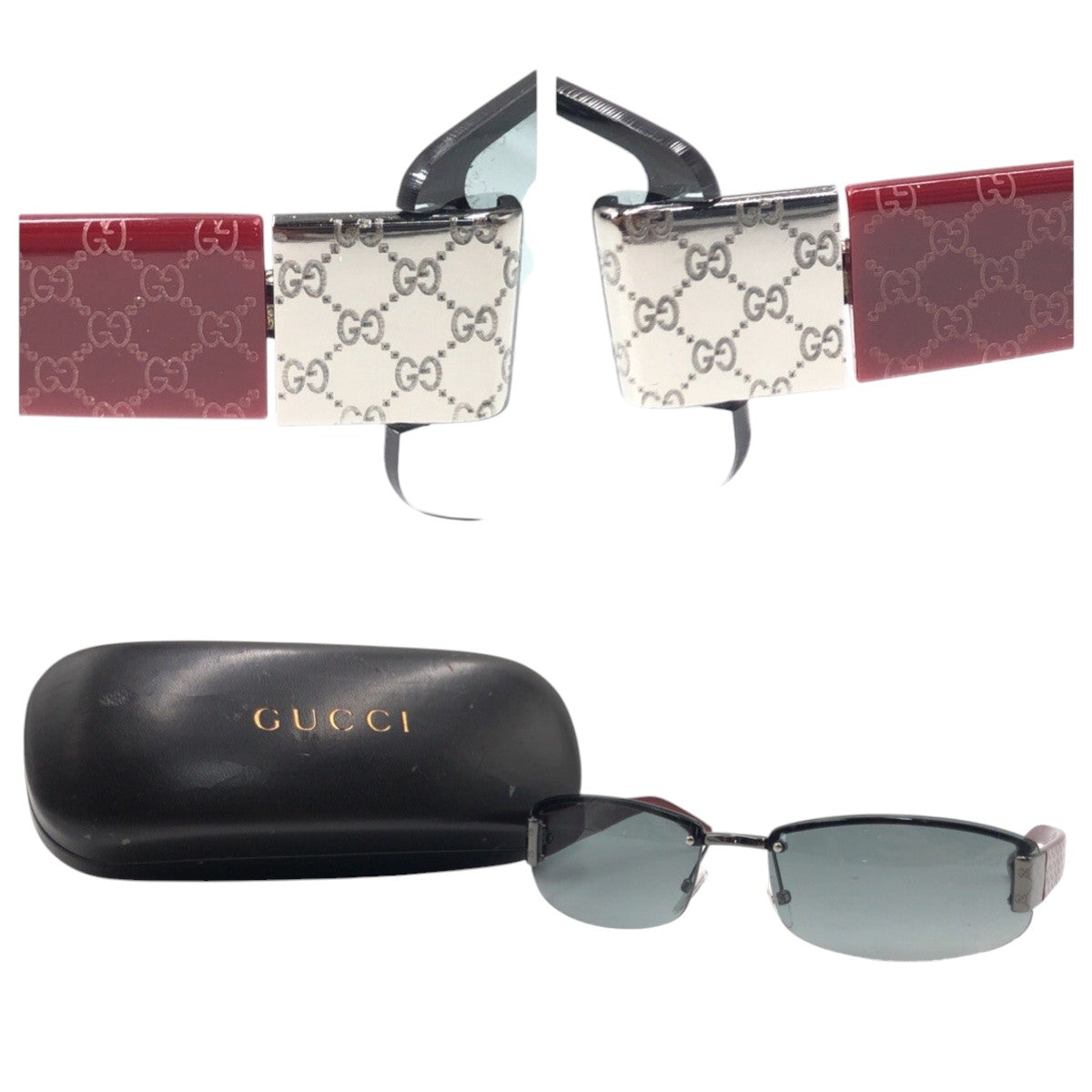 13593
GUCCI グッチ GG柄 ワインレッド ブラック 黒 シルバー プラスチック GG 1799/N/S RFYZR 60□15 125 サングラス スクエア  メンズ