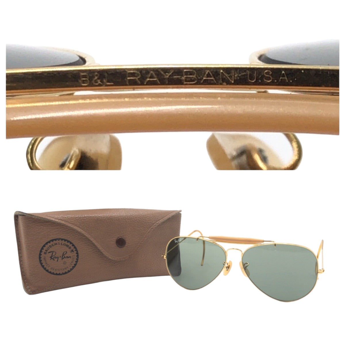 14151
Ray-Ban レイバン ヴィンテージ B&L ボシュロム アビエーター ゴールド グリーン メタル サングラス ティアドロップ  メンズ A16