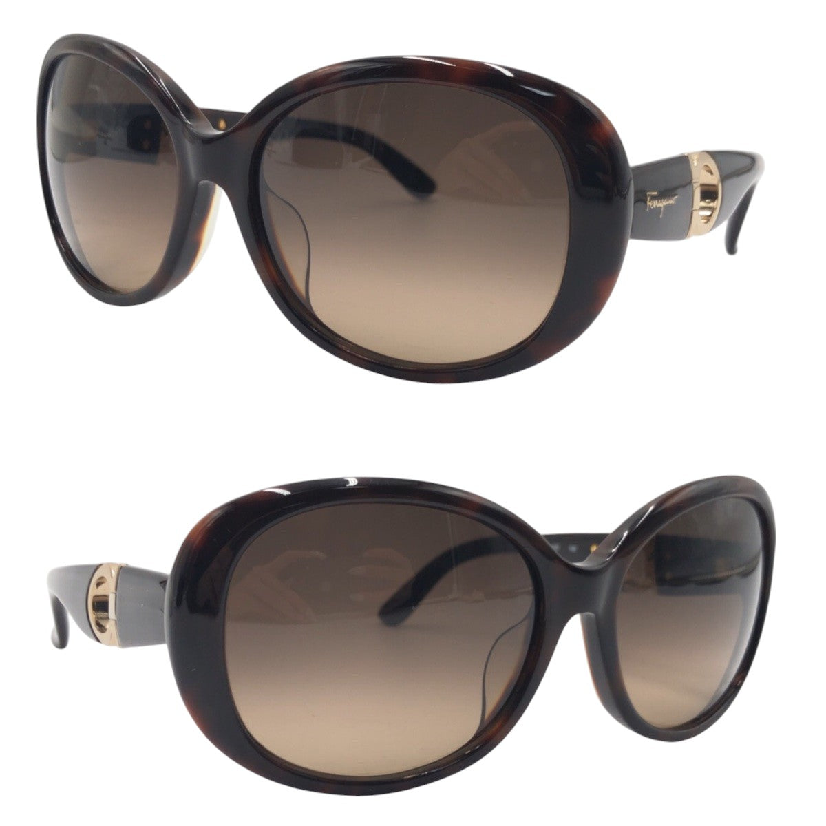 Salvatore Ferragamo Gancini Brown Gold Plastic SF734 SA 212 135 Sunglasses Butterfly Women