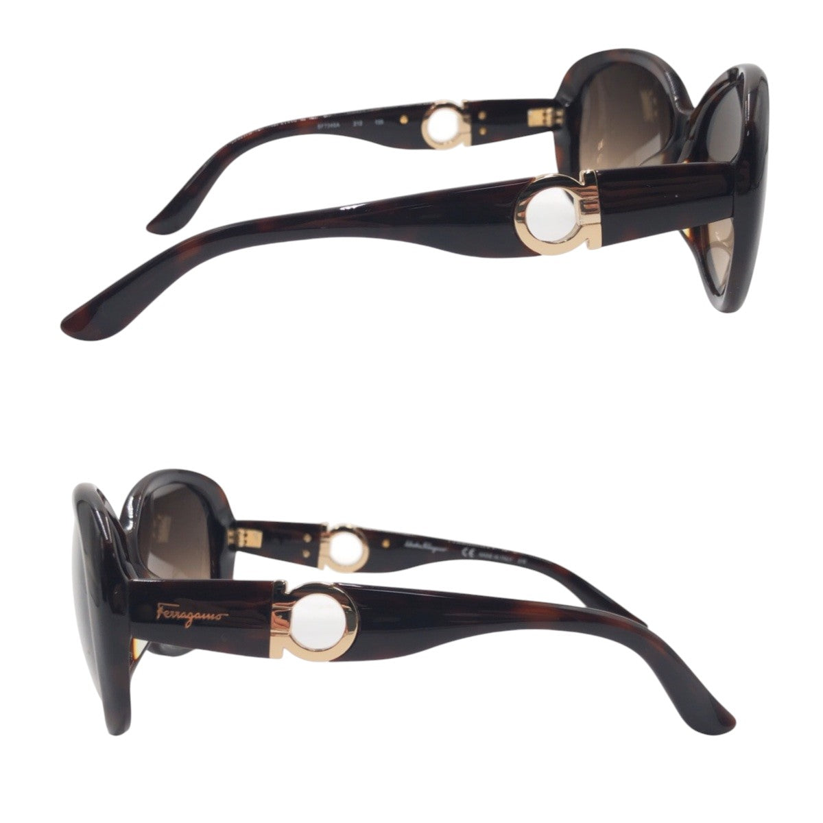 Salvatore Ferragamo Gancini Brown Gold Plastic SF734 SA 212 135 Sunglasses Butterfly Women