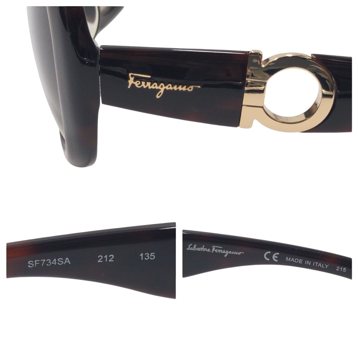 Salvatore Ferragamo Gancini Brown Gold Plastic SF734 SA 212 135 Sunglasses Butterfly Women