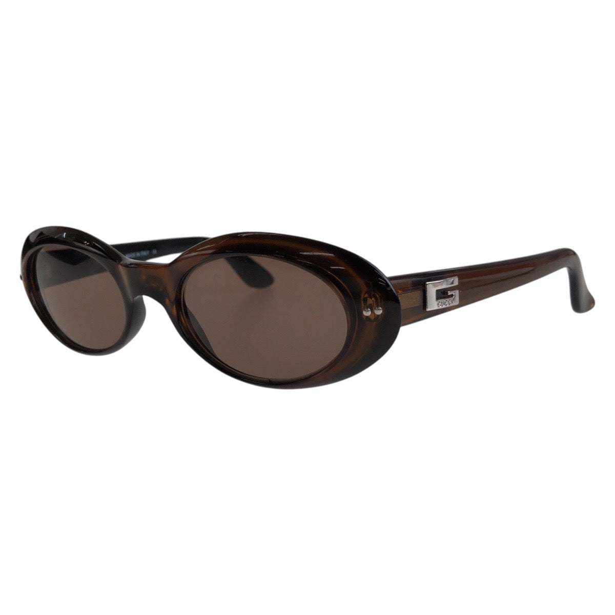 13596
GUCCI グッチ Gロゴ ブラウン シルバー金具 プラスチック 135 GG2413/N/S 5219 サングラス 男女兼用 オーバル  レディース