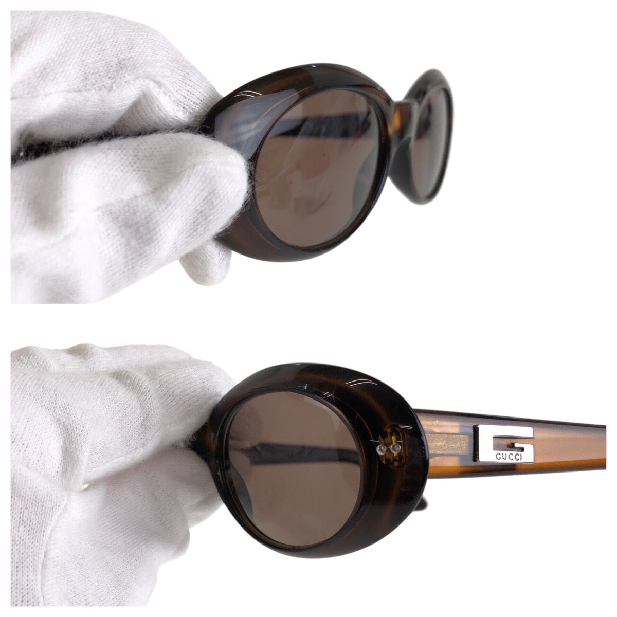 13596
GUCCI グッチ Gロゴ ブラウン シルバー金具 プラスチック 135 GG2413/N/S 5219 サングラス 男女兼用 オーバル  レディース