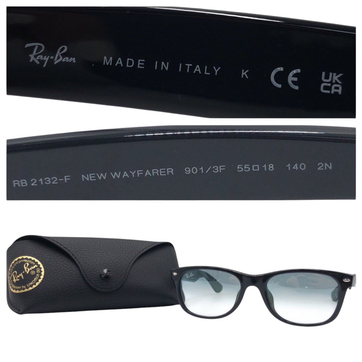 13597
Ray-Ban レイバン B&L RAY-BAN NEW WAYFARER ブラック 黒 ミラー プラスチック RB2132-F 901/3F 55□18 140 2N 男女兼用 ウェリントン  レディース