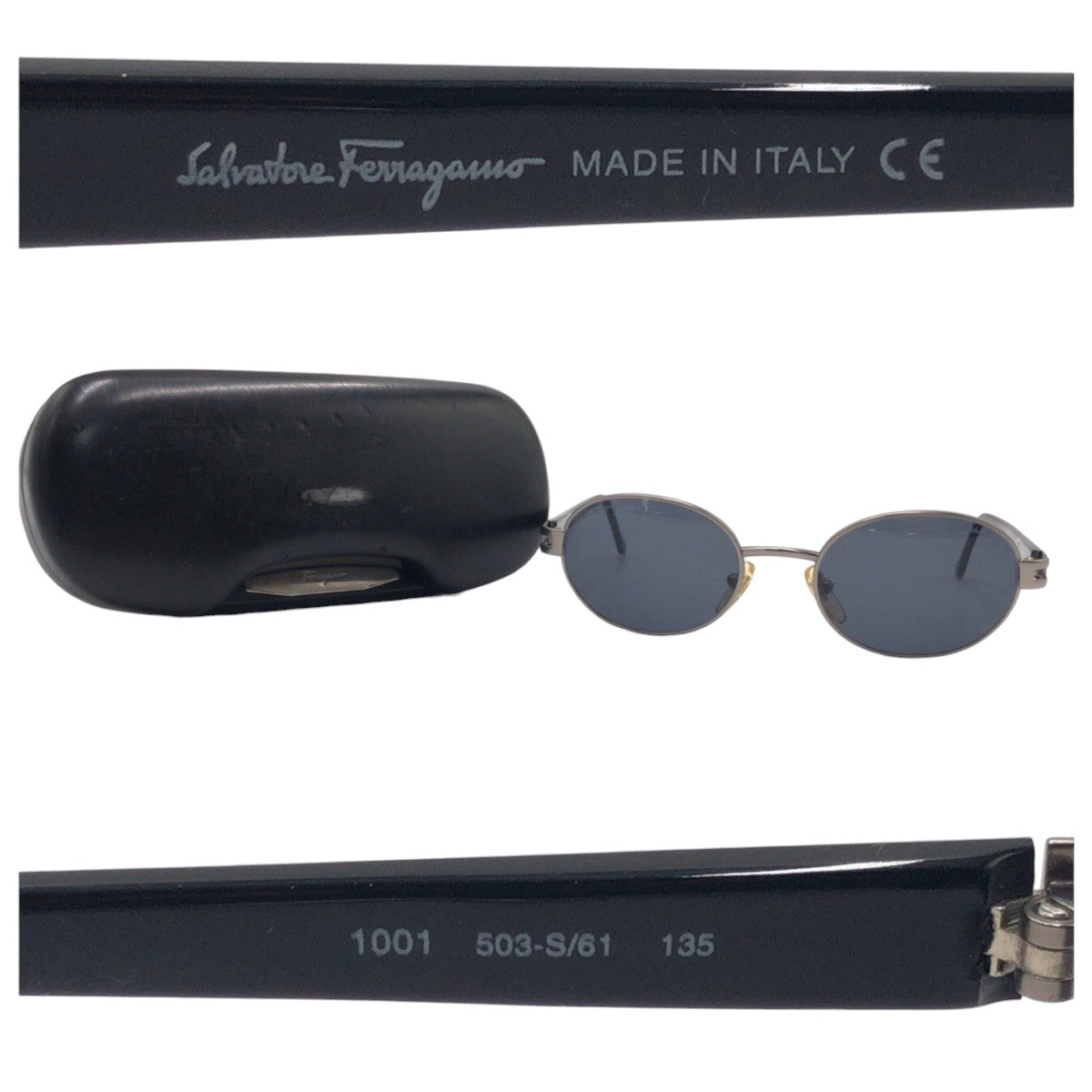 Salvatore Ferragamo サルヴァトーレフェラガモ シルバー ブラック 黒 メタル 1001 503-S101 135 サングラス 男女兼用 ラウンド  メンズ A5