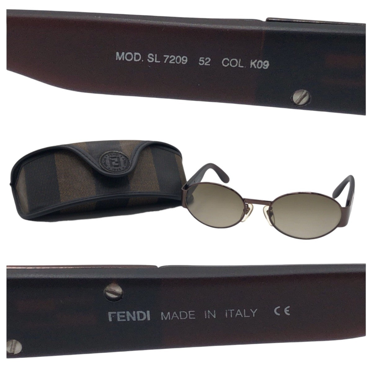 14155
FENDI フェンディ ヴィンテージ マンマロゴ ブラウン メタル MOD.SL.7209 52 Col K09 サングラス オーバル  レディース