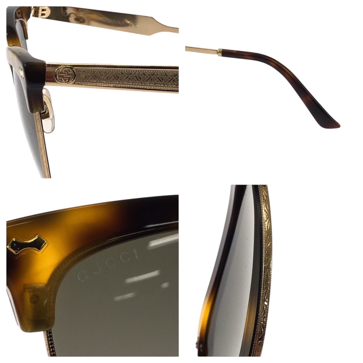 14157
GUCCI グッチ 琥珀柄 ブラウン イエロー ゴールド金具 プラスチック GG0055S 002 55□18-140 サングラス 男女兼用 ボストン  レディース
