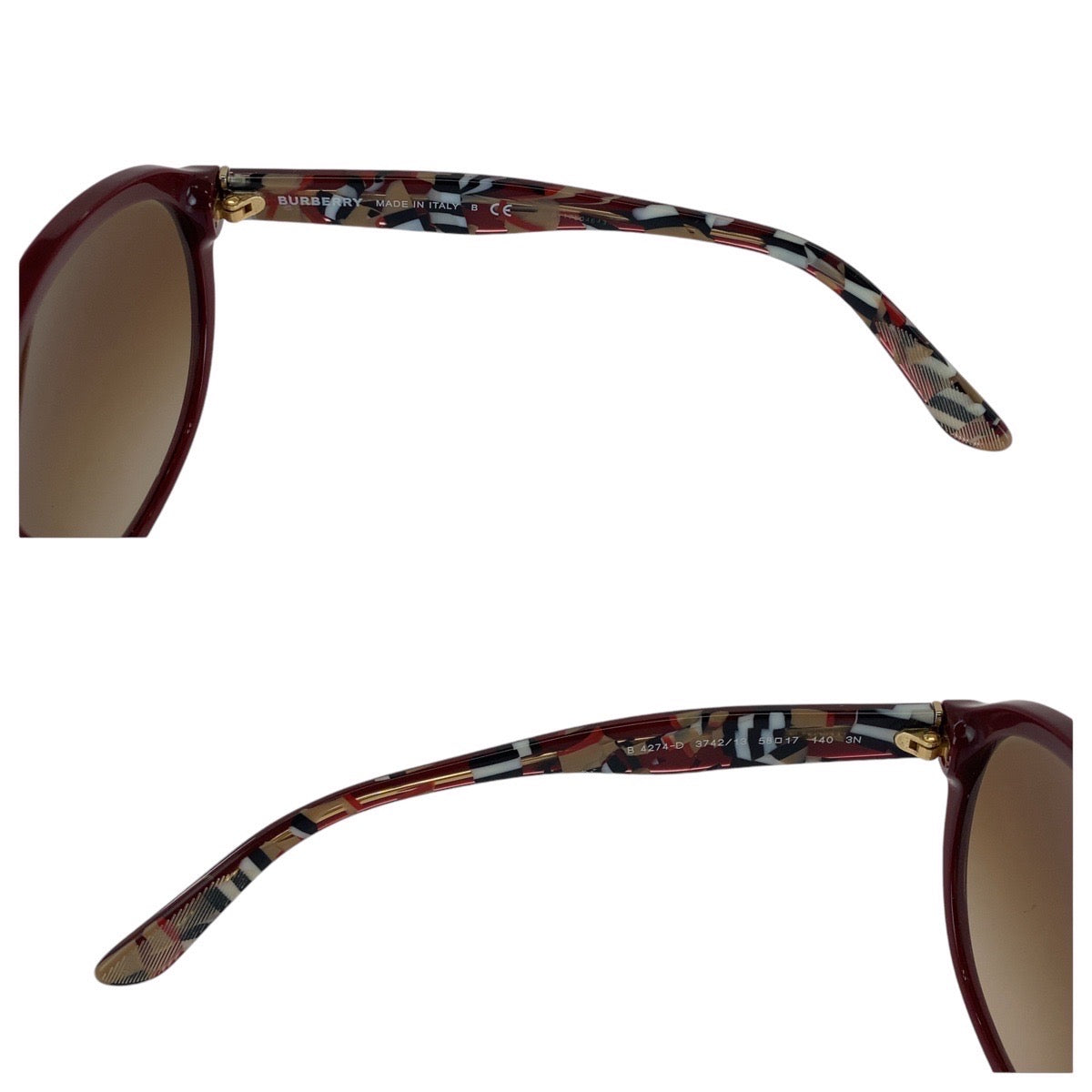 13611
BURBERRY バーバリー チェック柄 ブラウン ゴールド金具 プラスチック B 4274-D 3742/13 5817 140 3N サングラス オーバル  レディース