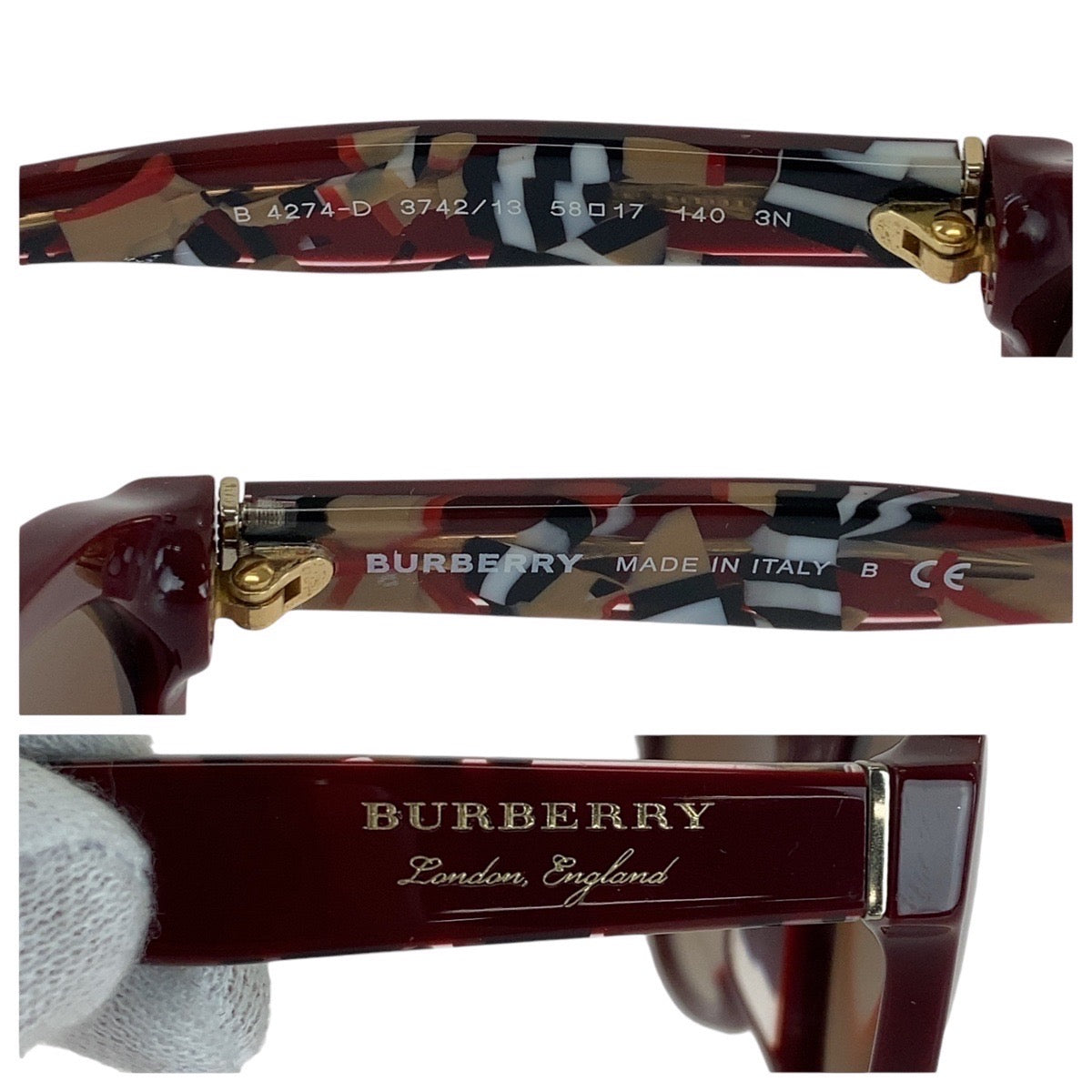 13611
BURBERRY バーバリー チェック柄 ブラウン ゴールド金具 プラスチック B 4274-D 3742/13 5817 140 3N サングラス オーバル  レディース