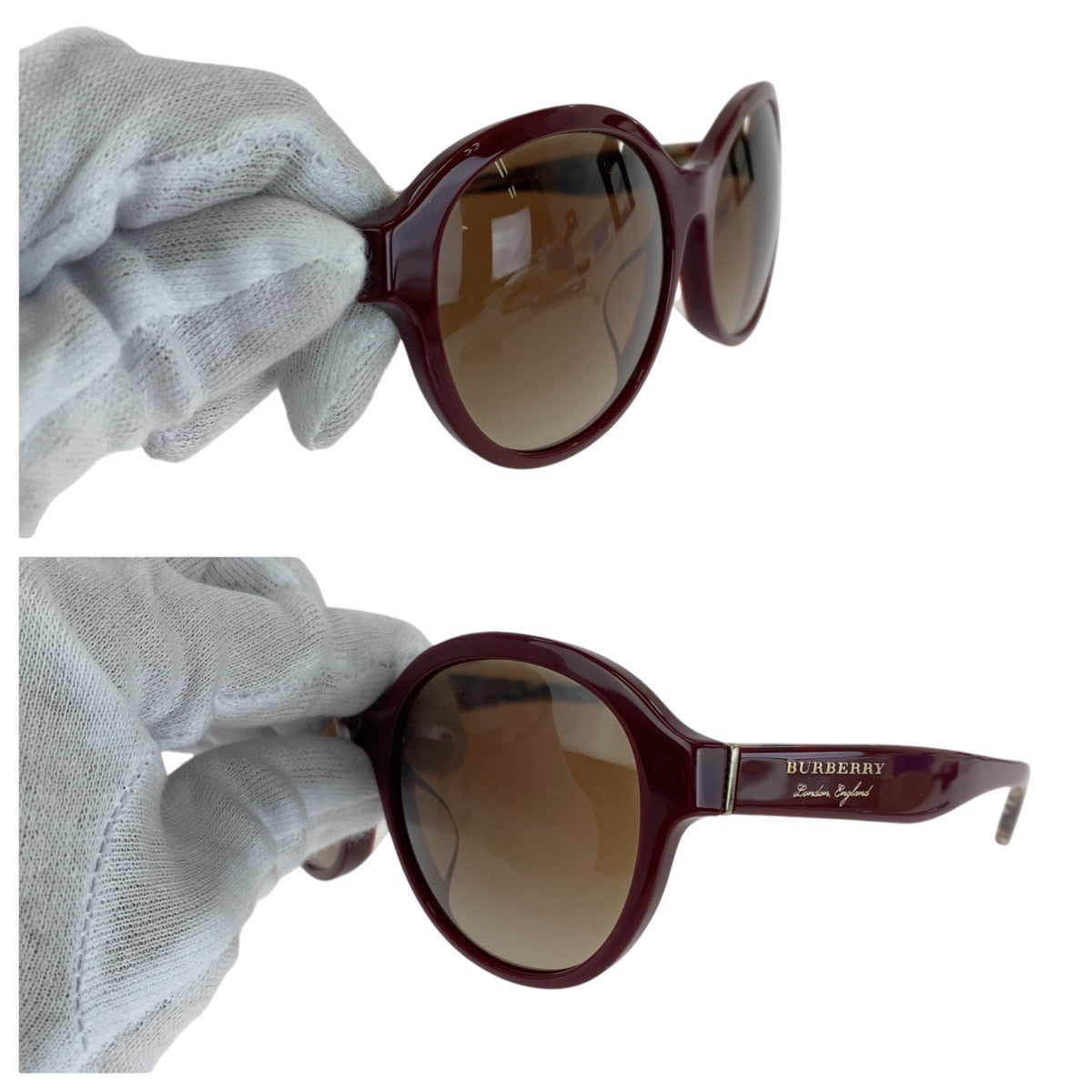 13611
BURBERRY バーバリー チェック柄 ブラウン ゴールド金具 プラスチック B 4274-D 3742/13 5817 140 3N サングラス オーバル  レディース