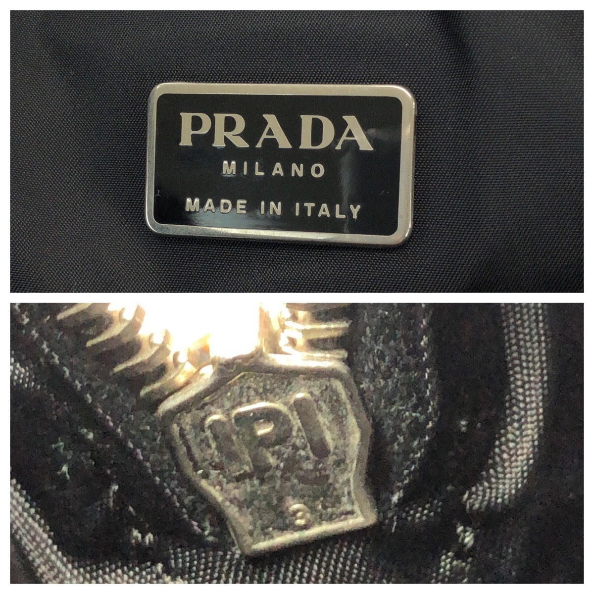 14158
PRADA プラダ ロゴ ホワイト ブラック シルバー金具 レザー ボストンバッグ ボーリングバッグ  レディース