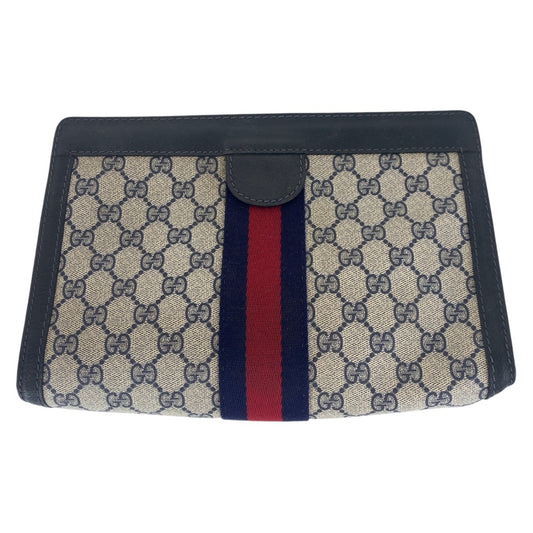 14160
GUCCI グッチ ヴィンテージ オールドグッチ シェリーライン ネイビー グレー GGキャンバス / レザー 64 014 2125 28 クラッチバッグ セカンドバッグ 男女兼用  レディース