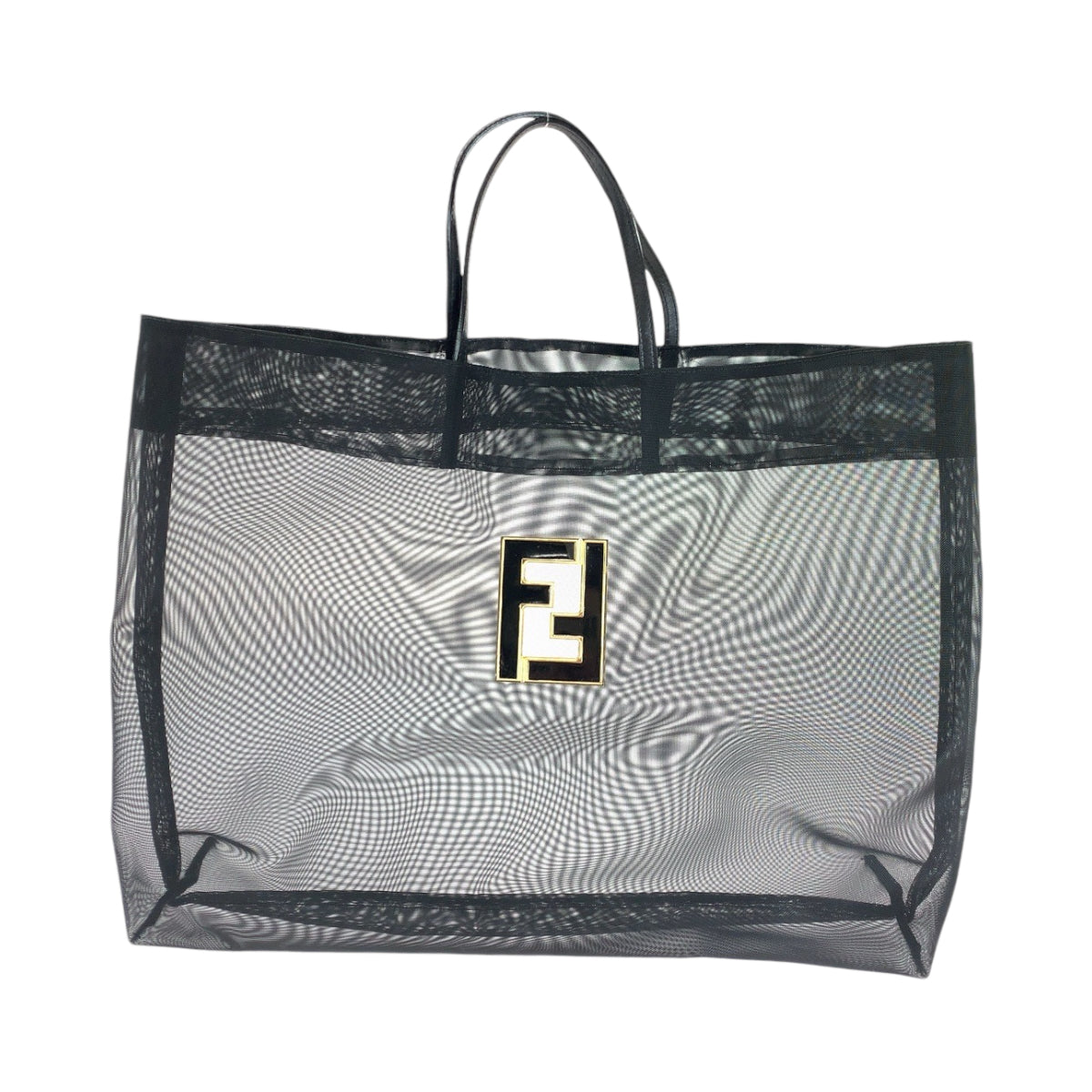 13614
FENDI フェンディ メッシュ ロゴ ブラック 黒 ゴールド金具 ポリエステル トートバッグ ハンドバッグ  レディース