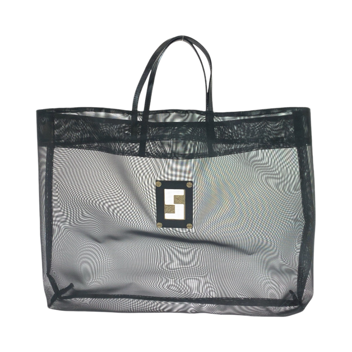13614
FENDI フェンディ メッシュ ロゴ ブラック 黒 ゴールド金具 ポリエステル トートバッグ ハンドバッグ  レディース