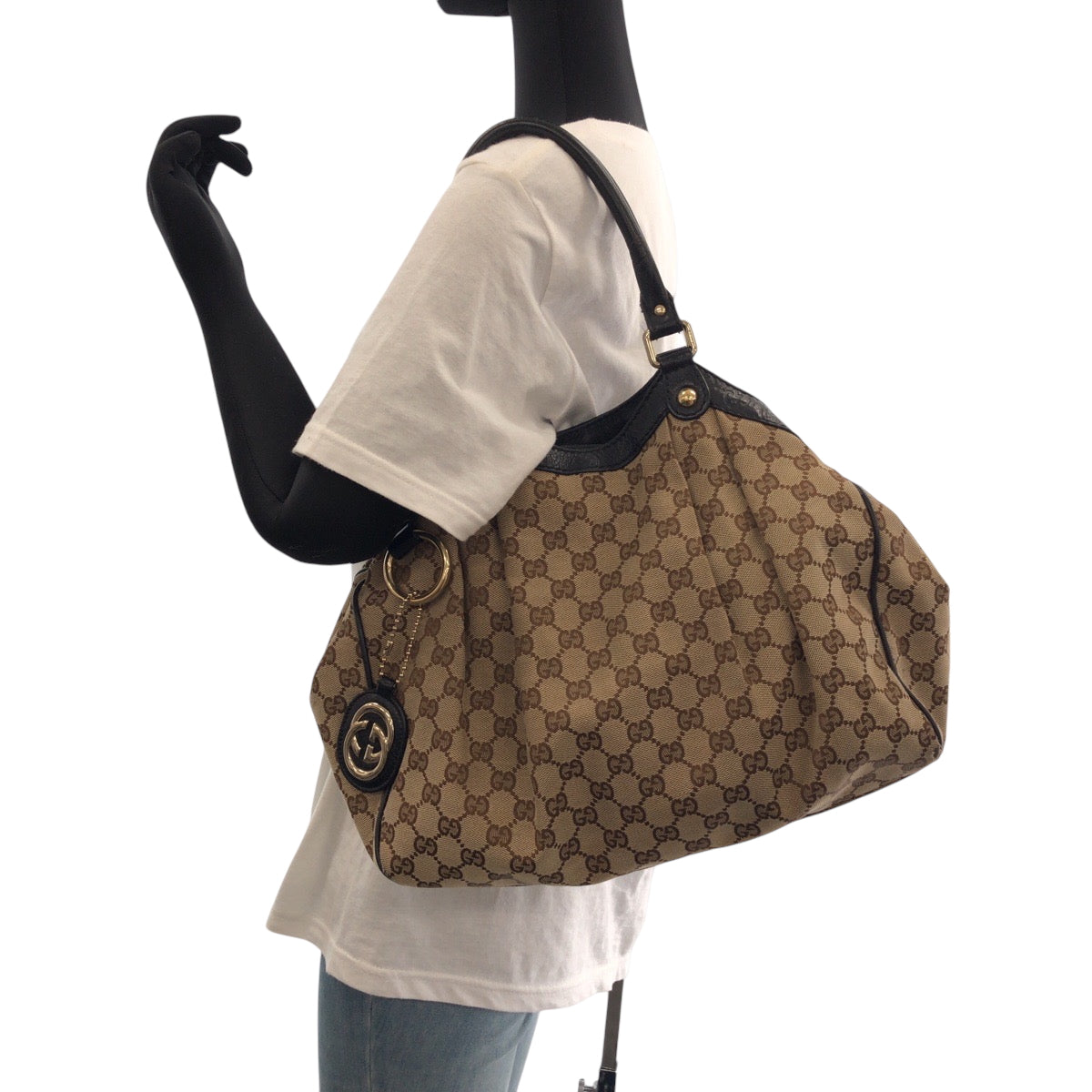 14161
GUCCI グッチ スーキー ブラウン ブラック 黒 ゴールド金具 GGキャンバス 211944 ショルダーバッグ トートバッグ  レディース