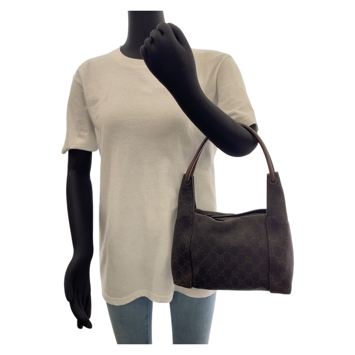 13616
GUCCI グッチ ブラウン シルバー金具 GGキャンバス 101333 ホーボー ショルダーバッグ ハンドバッグ  レディース