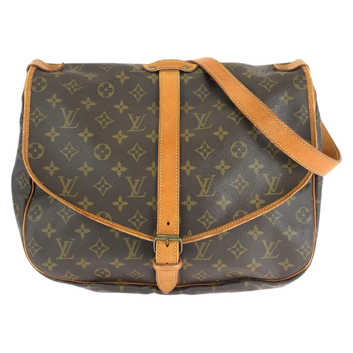 13618
LOUIS VUITTON ルイヴィトン モノグラム ソミュール35 ブラウン ゴールド金具 PVC / レザー M42254 ショルダーバッグ メッセンジャーバッグ  レディース