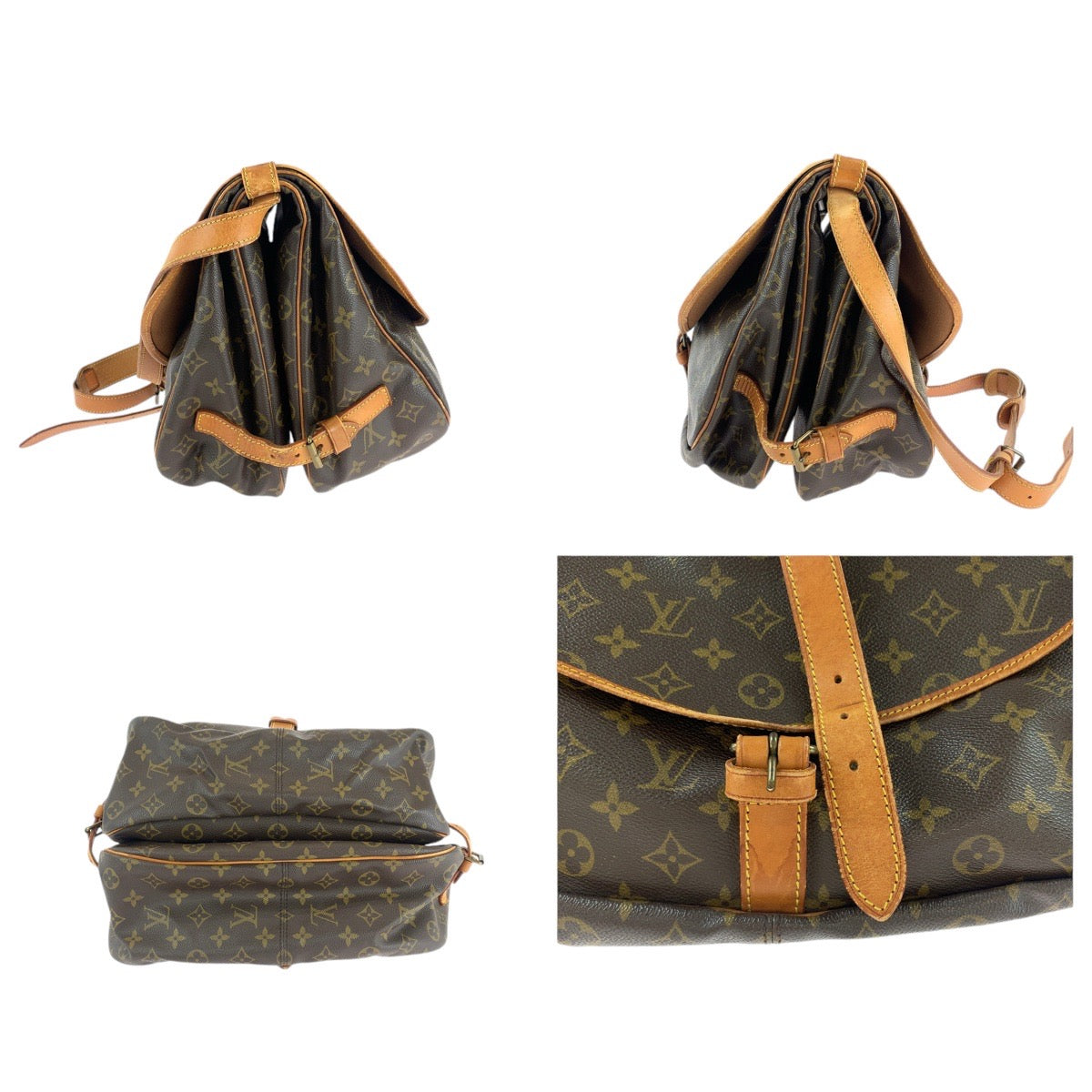 13618
LOUIS VUITTON ルイヴィトン モノグラム ソミュール35 ブラウン ゴールド金具 PVC / レザー M42254 ショルダーバッグ メッセンジャーバッグ  レディース