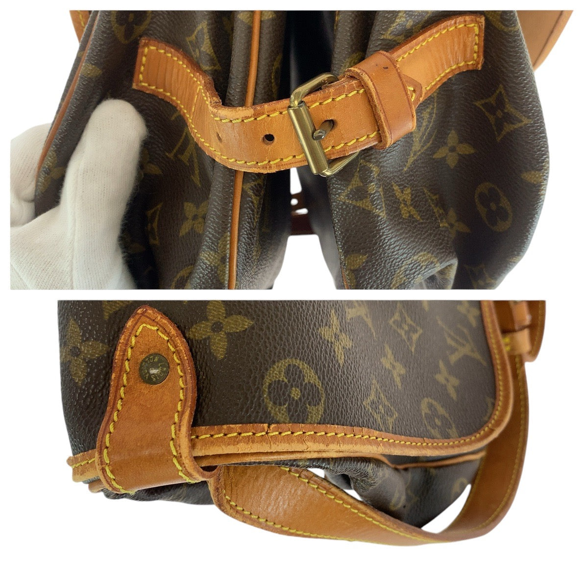 13618
LOUIS VUITTON ルイヴィトン モノグラム ソミュール35 ブラウン ゴールド金具 PVC / レザー M42254 ショルダーバッグ メッセンジャーバッグ  レディース