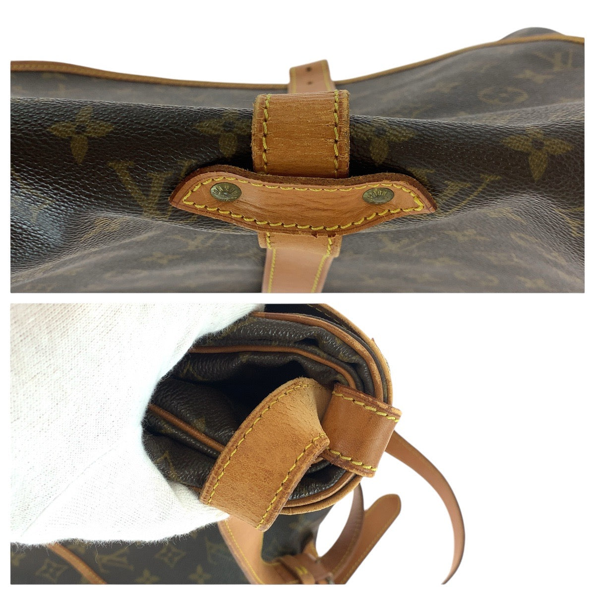 13618
LOUIS VUITTON ルイヴィトン モノグラム ソミュール35 ブラウン ゴールド金具 PVC / レザー M42254 ショルダーバッグ メッセンジャーバッグ  レディース