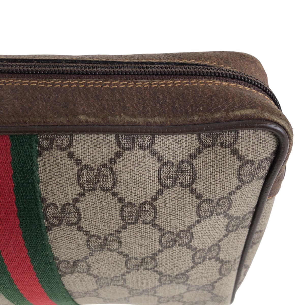 13619
GUCCI グッチ ヴィンテージ シェリーライン ベージュ ブラウン ゴールド金具 GGスプリームキャンバス 32 014 3553 ポーチ  レディース