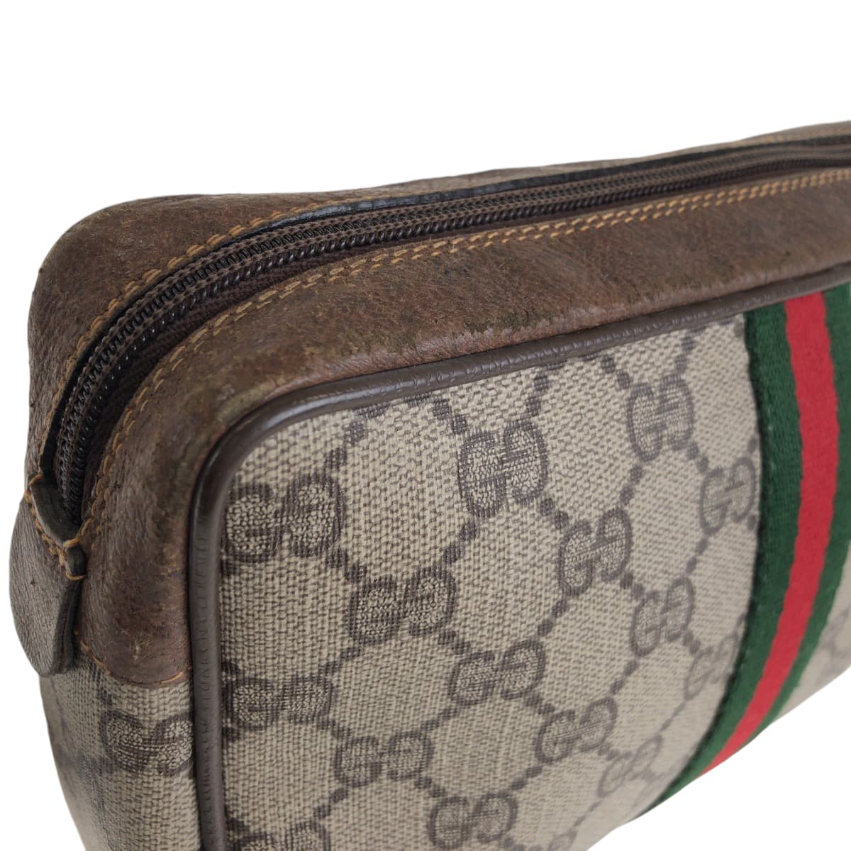 13619
GUCCI グッチ ヴィンテージ シェリーライン ベージュ ブラウン ゴールド金具 GGスプリームキャンバス 32 014 3553 ポーチ  レディース