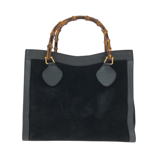 14163
GUCCI グッチ ヴィンテージ バンブー ダイアナ ブラック 黒 ブラウン ゴールド金具 スウェード 002 1186 0260 トートバッグ ハンドバッグ  レディース