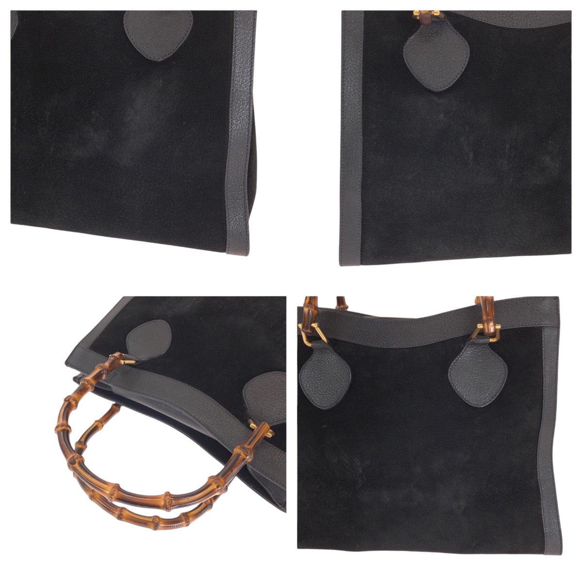 14163
GUCCI グッチ ヴィンテージ バンブー ダイアナ ブラック 黒 ブラウン ゴールド金具 スウェード 002 1186 0260 トートバッグ ハンドバッグ  レディース